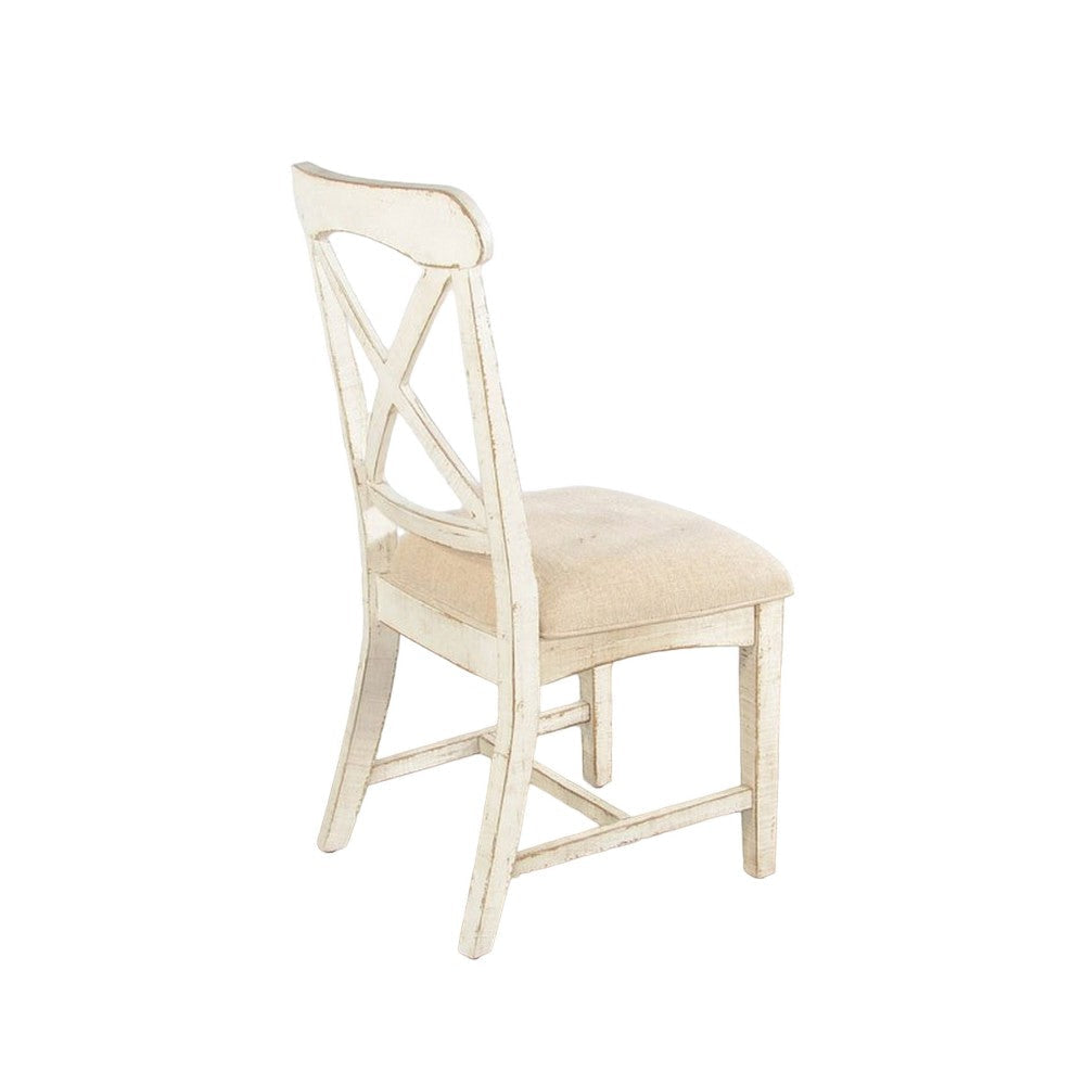 Rena Dining Chair Set of 2 X-Back Design White Sand Mahogany Wood