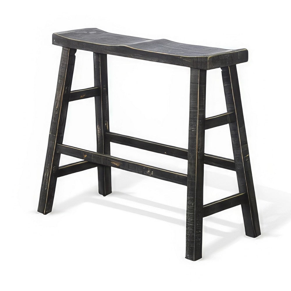Rena Bar Height Bench | Trestle Legs with Footrests | 33’’ Wide Rustic Black Mahogany Wood BM325439