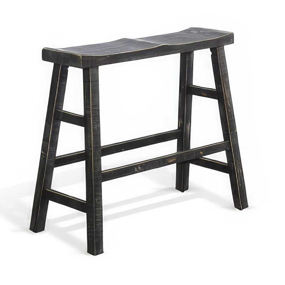 Rena Bar Height Bench | Trestle Legs with Footrests | 33’’ Wide Rustic Black Mahogany Wood BM325439