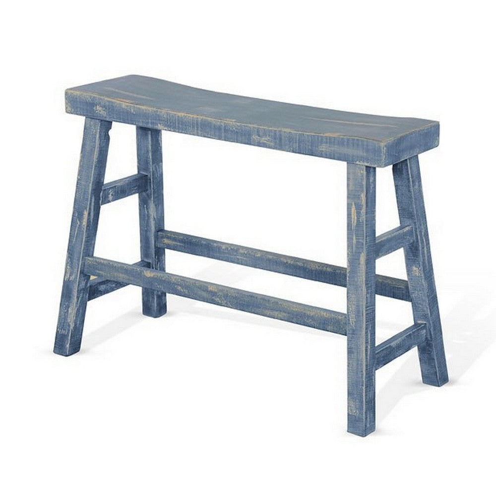 Rena Counter Height Bench | Trestle Legs with Footrests | 33’’ Wide Ocean Blue Mahogany Wood Frame BM325440