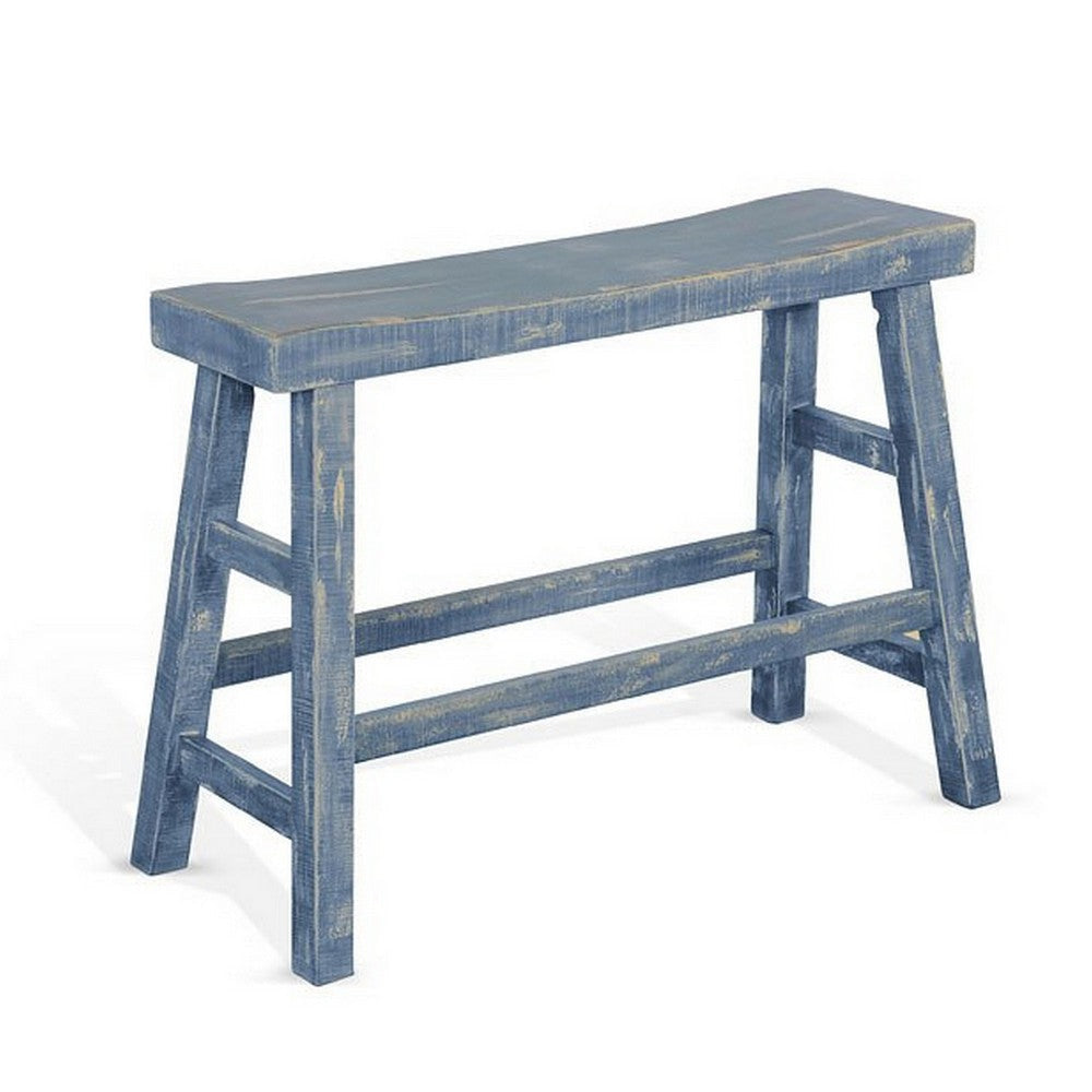 Rena Counter Height Bench | Trestle Legs with Footrests | 33’’ Wide Ocean Blue Mahogany Wood Frame BM325440