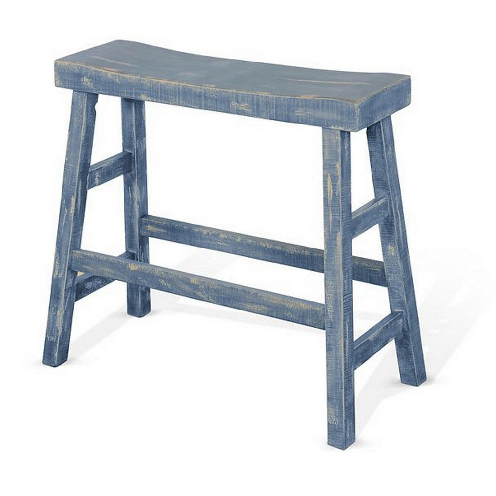 Rena Bar Height Bench | Trestle Legs with Footrests | 33’’ Wide Rustic Ocean Blue Mahogany Wood BM325441