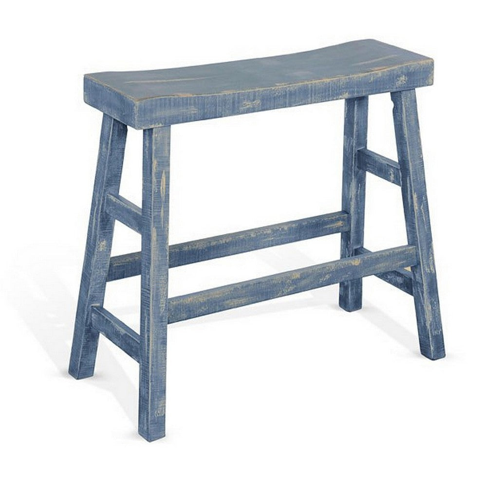 Rena Bar Height Bench | Trestle Legs with Footrests | 33’’ Wide Rustic Ocean Blue Mahogany Wood BM325441
