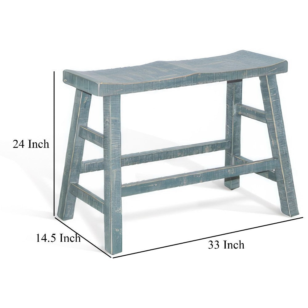 Rena Counter Height Bench 33’’ Seagrass Green Mahogany Wood Frame