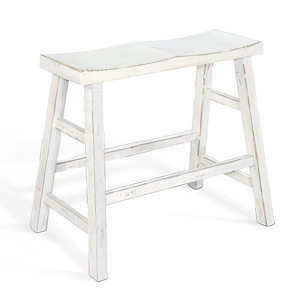 Rena Bar Height Bench | Trestle Legs with Footrests | 33’’ Wide Rustic White Sand Mahogany Wood BM325445