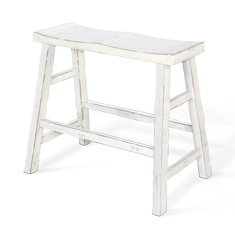 Rena Bar Height Bench | Trestle Legs with Footrests | 33’’ Wide Rustic White Sand Mahogany Wood BM325445