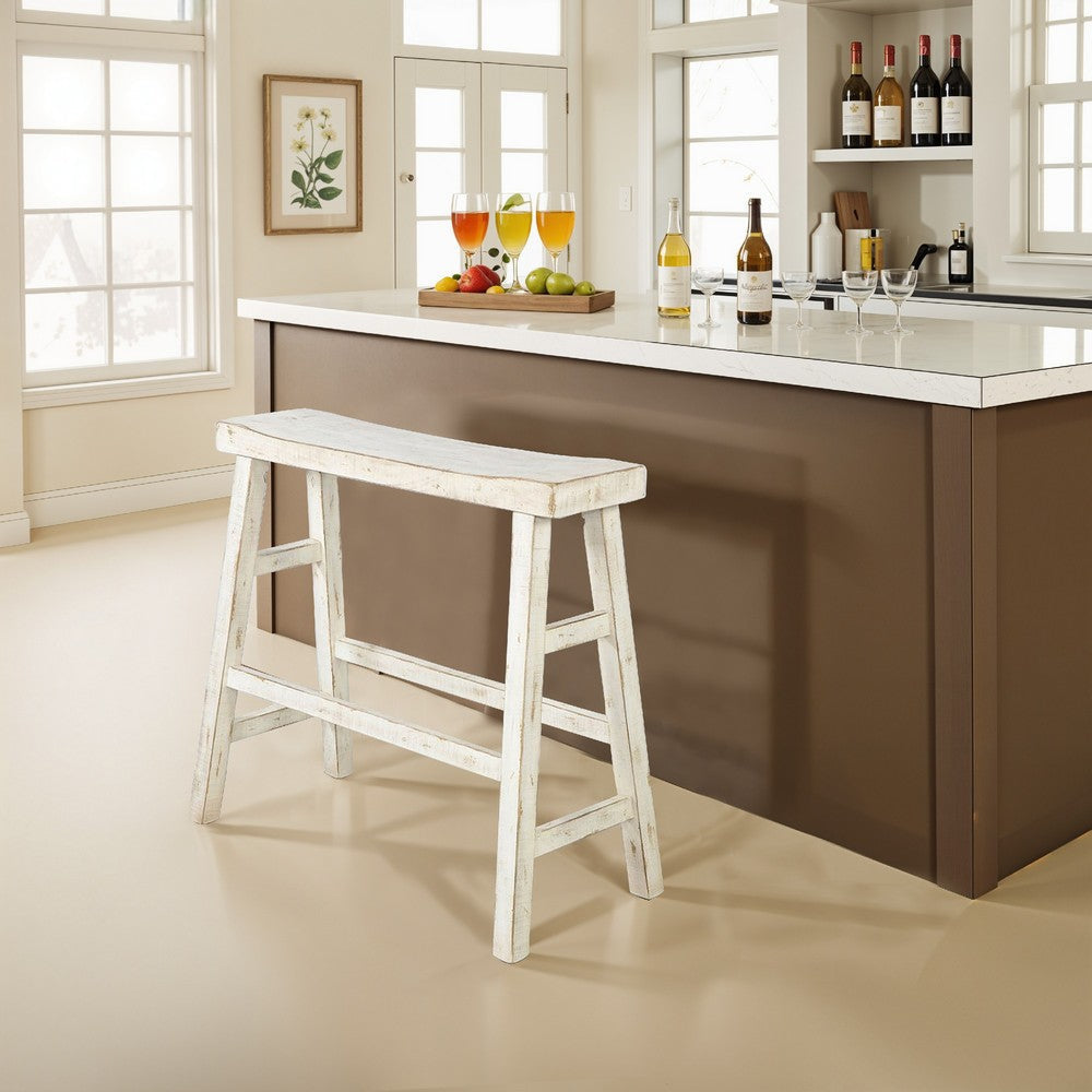 Rena Bar Height Bench | Trestle Legs with Footrests | 33" Wide Rustic White Sand Mahogany Wood