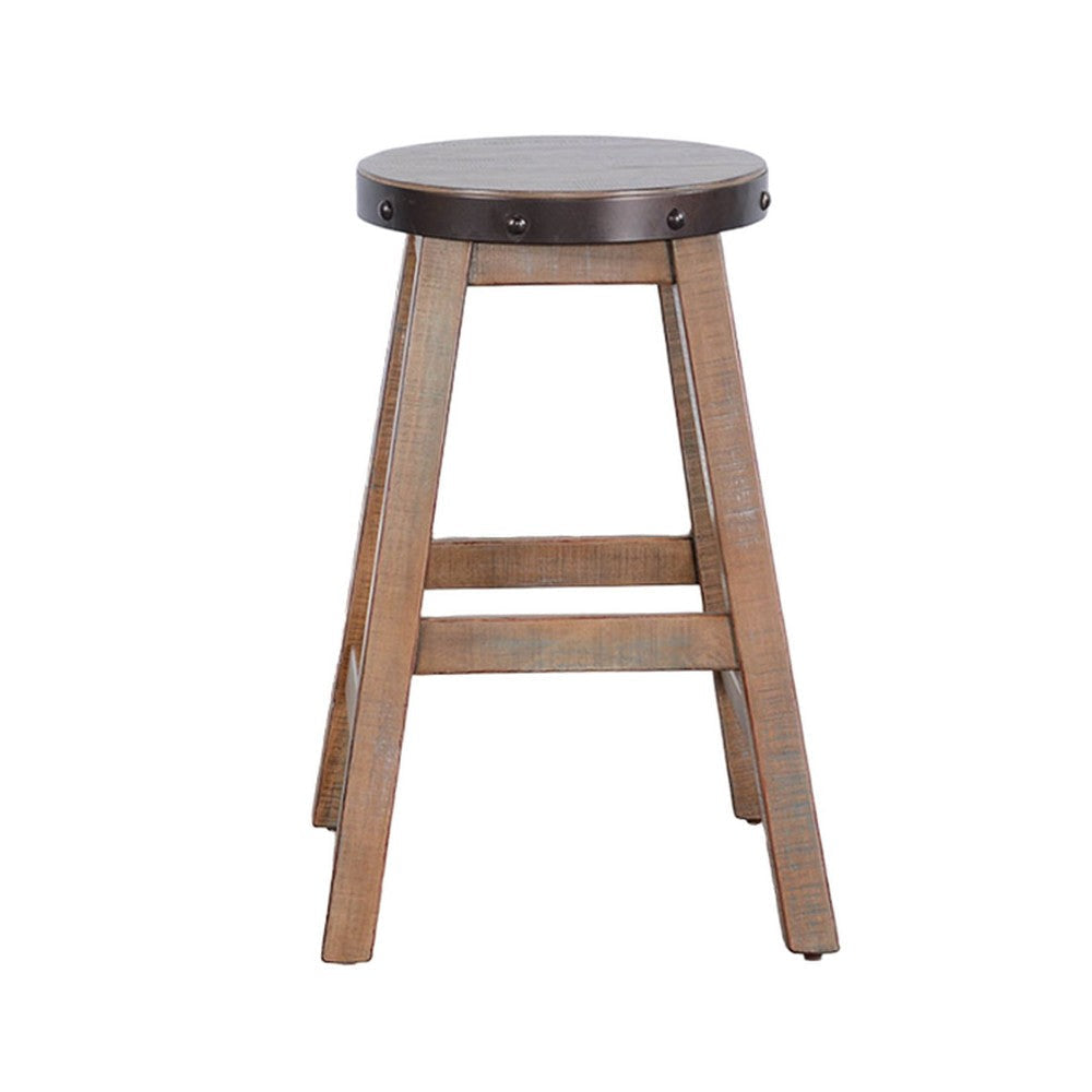 Ayka Round Counter Stool Metal Band Splayed Legs Brown Mahogany BM325446