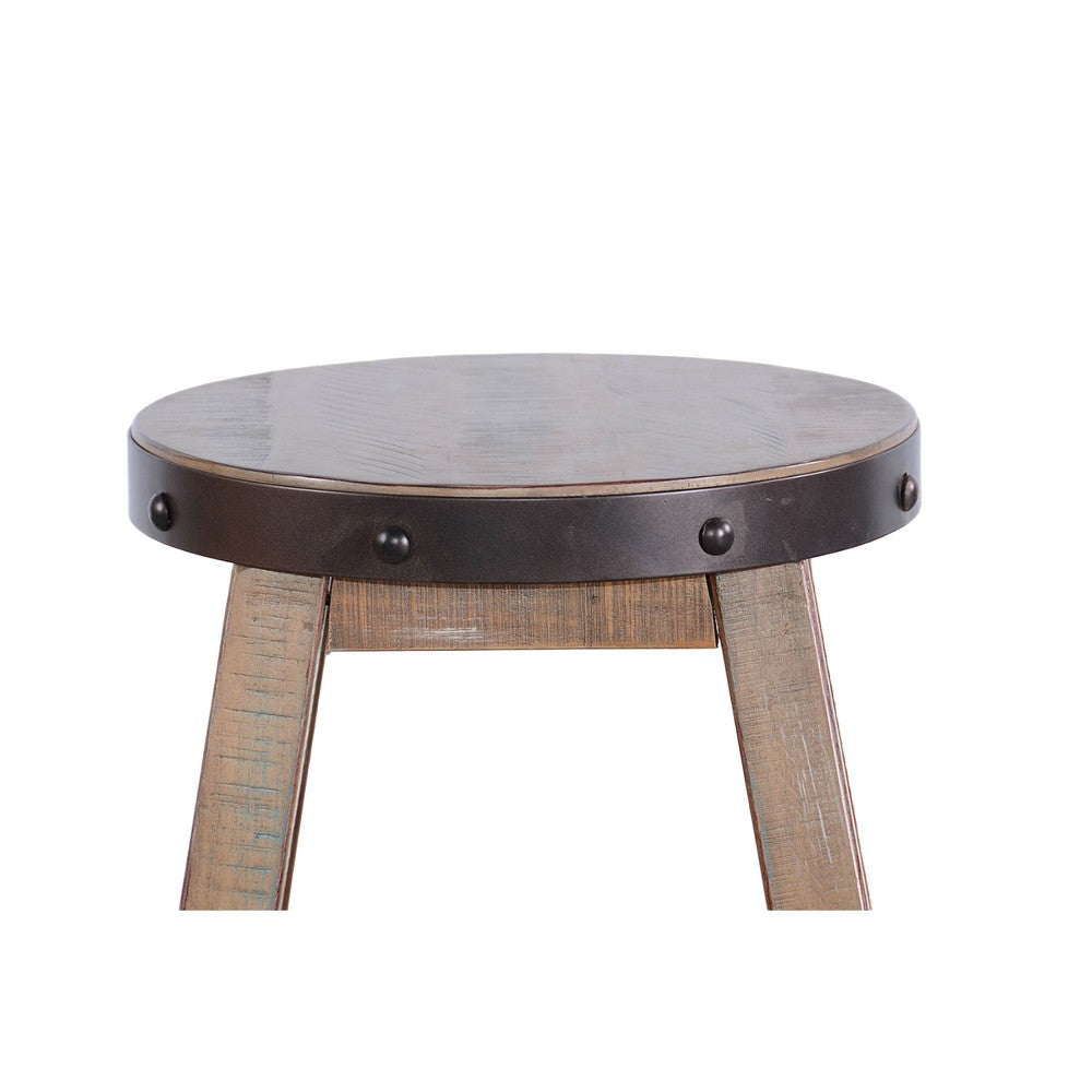 Ayka Round Counter Stool Metal Band Splayed Legs Brown Mahogany BM325446