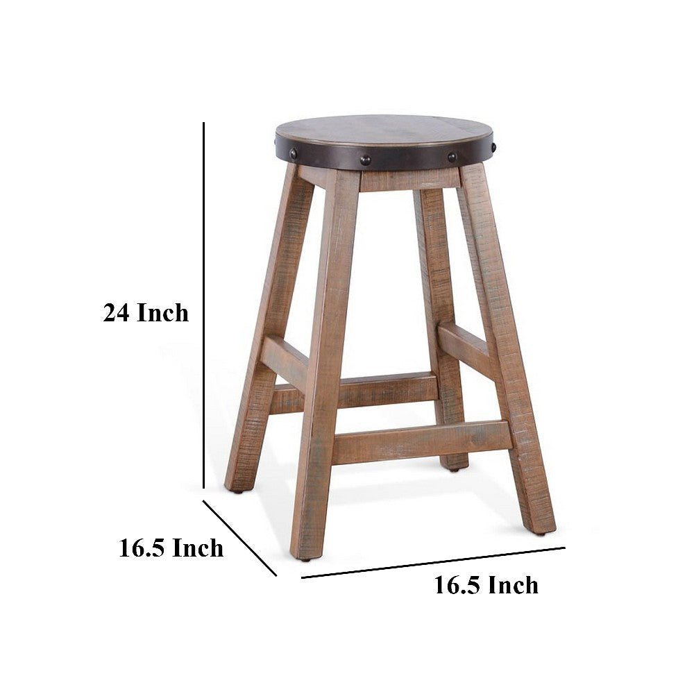 Ayka Round Counter Stool Metal Band Splayed Legs Brown Mahogany BM325446