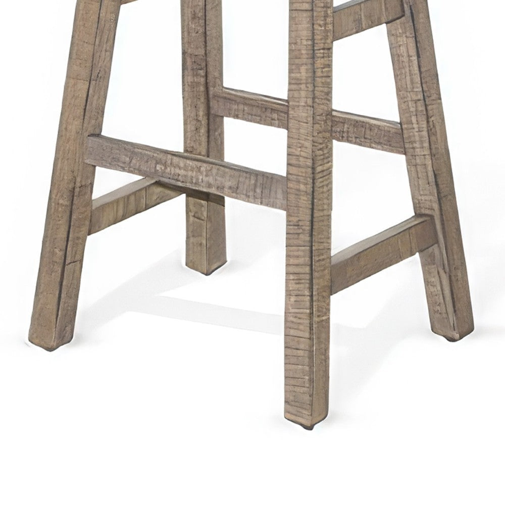 Rena Barstool Set of 2 Saddle Style Seat Light Brown Mahogany Wood BM325448
