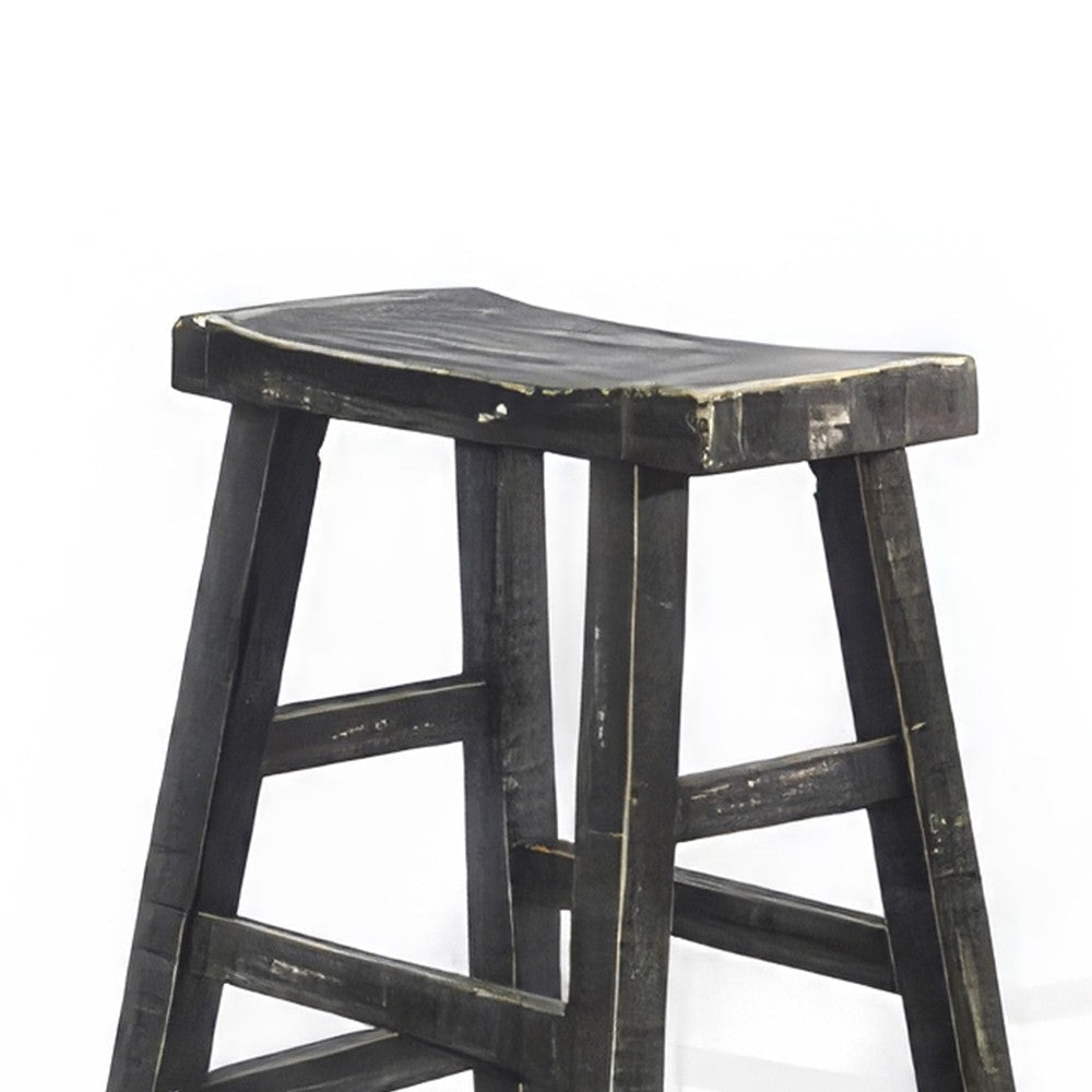 Rena Counter Stool Set of 2 Saddle Seat Black Sand Mahogany Wood BM325449