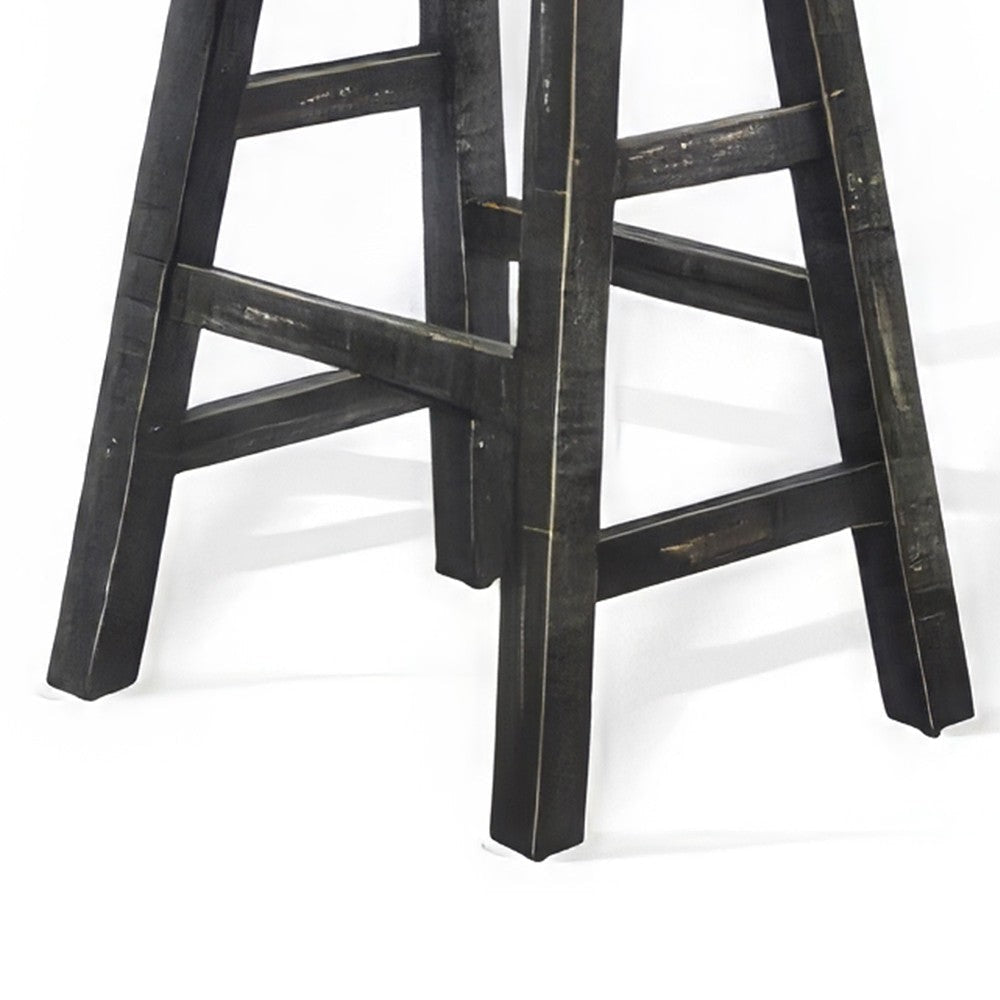 Rena Counter Stool Set of 2 Saddle Seat Black Sand Mahogany Wood BM325449