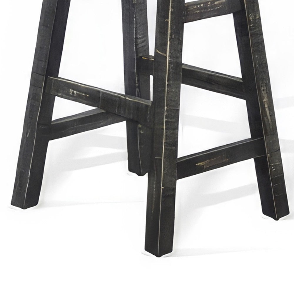 Rena Barstool Set of 2 Saddle Style Seat Black Sand Mahogany Wood BM325450