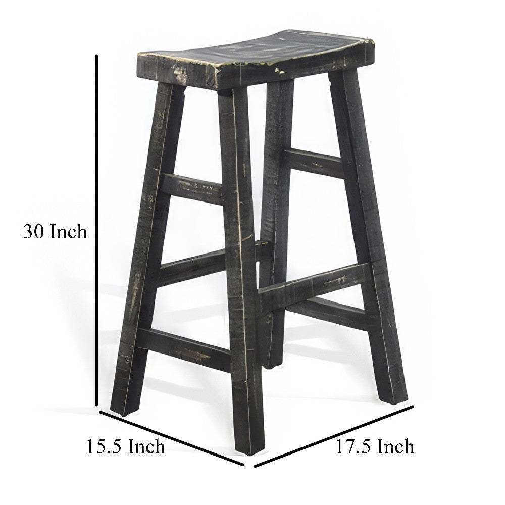 Rena Barstool Set of 2 Saddle Style Seat Black Sand Mahogany Wood BM325450