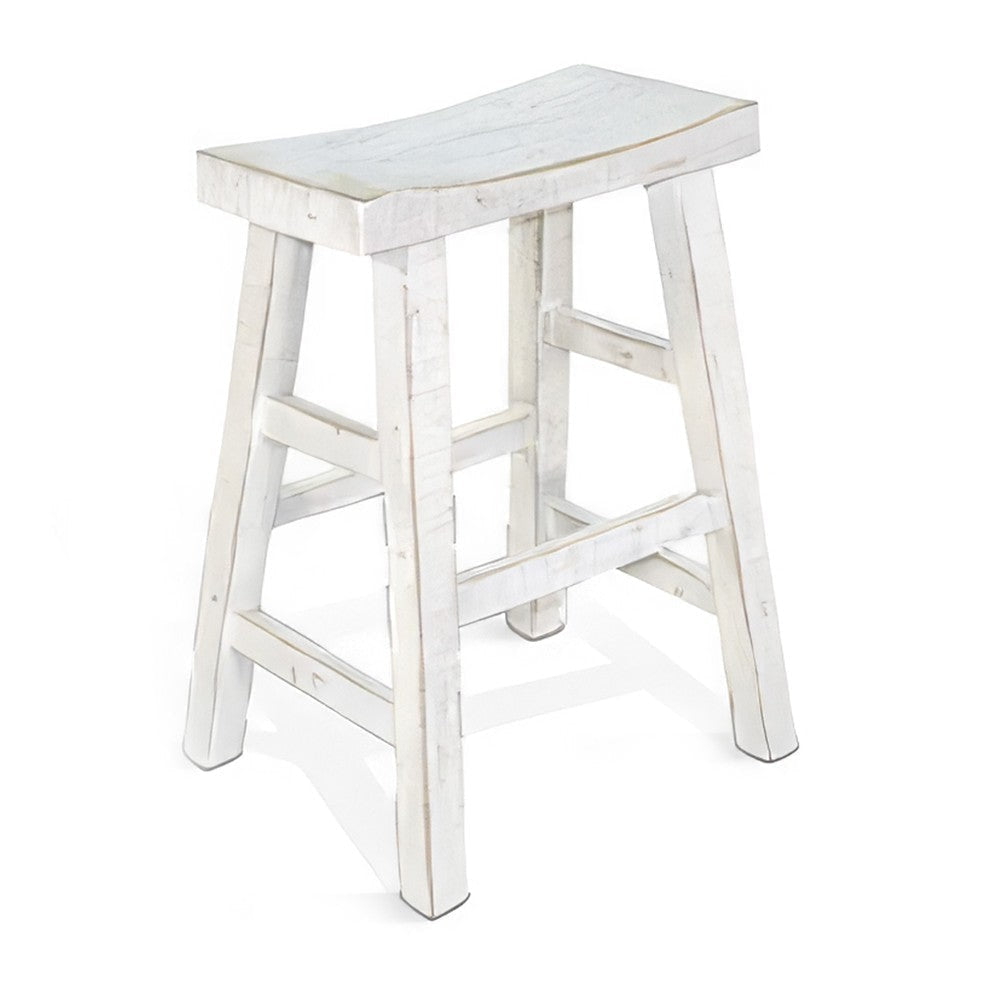 Rena Counter Stool Set of 2, Saddle Seat, White Sand Mahogany Wood