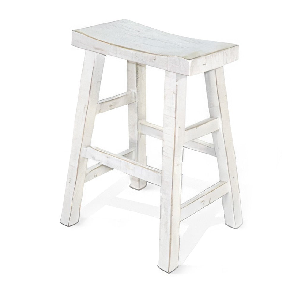 Rena Counter Stool Set of 2 Saddle Seat White Sand Mahogany Wood