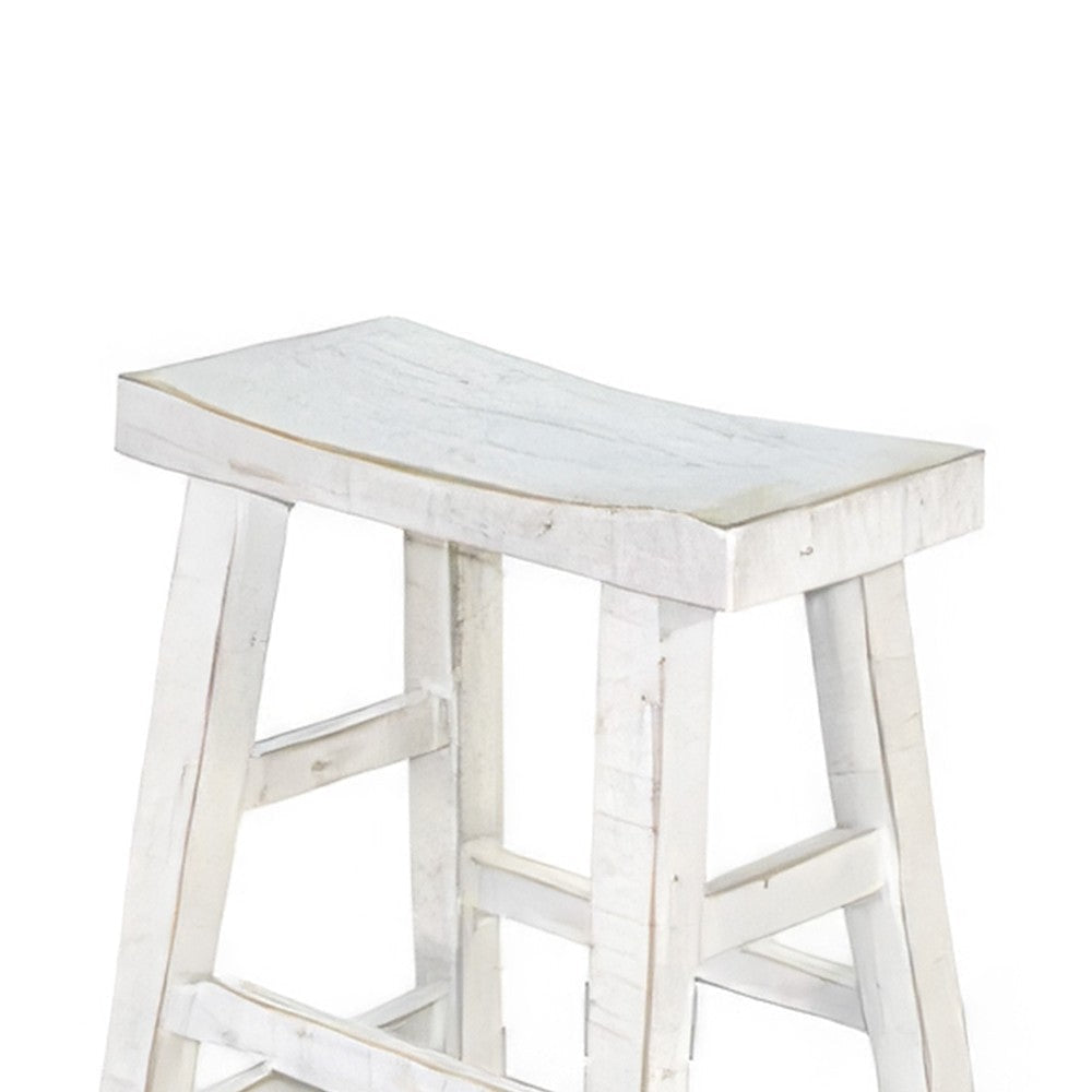 Rena Counter Stool Set of 2 Saddle Seat White Sand Mahogany Wood