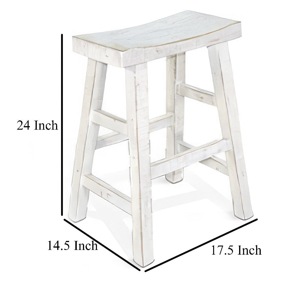 Rena Counter Stool Set of 2 Saddle Seat White Sand Mahogany Wood
