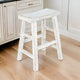 Rena Counter Stool Set of 2, Saddle Seat, White Sand Mahogany Wood