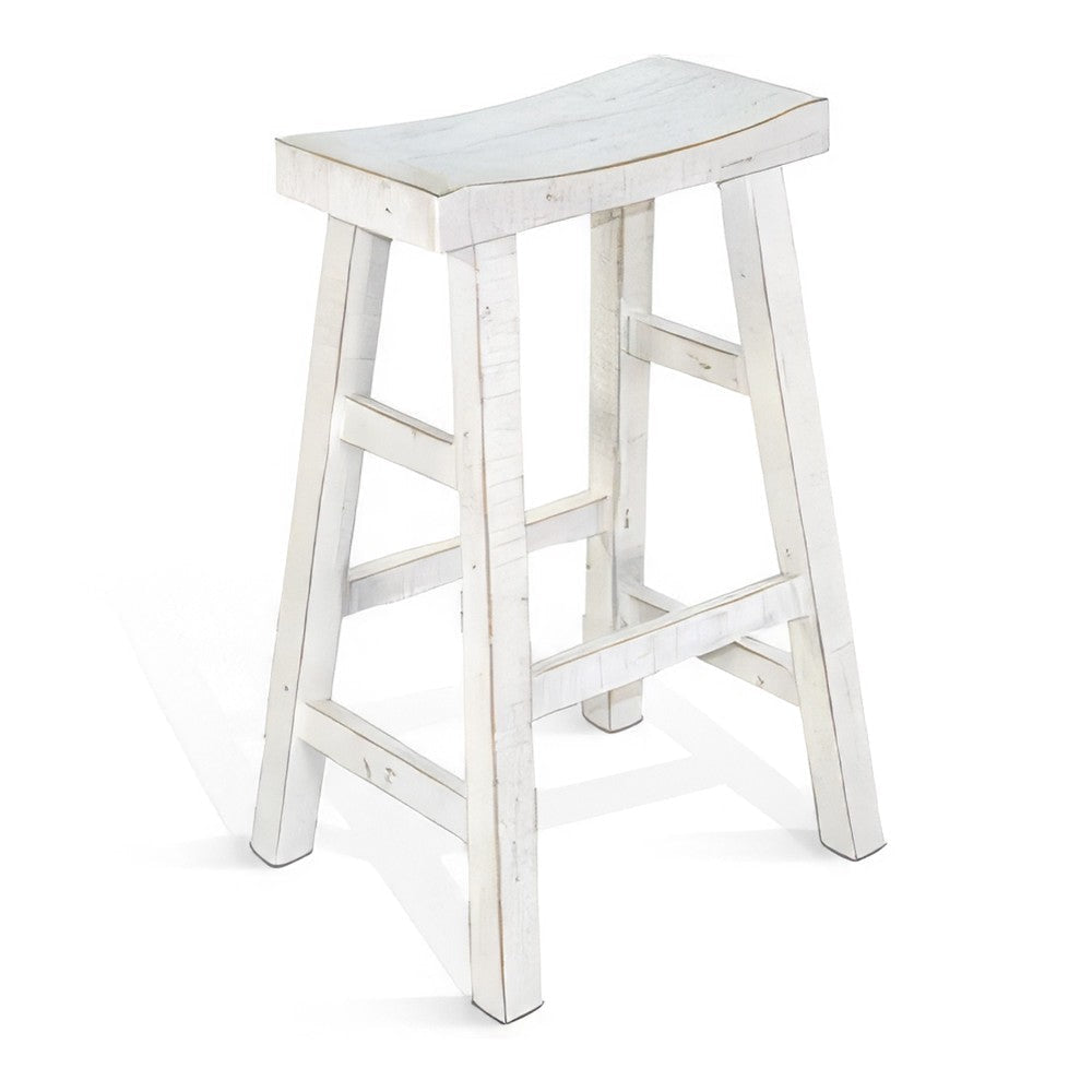 Rena Bar Stool Set of 2, Saddle Style Seat, White Sand Mahogany Wood
