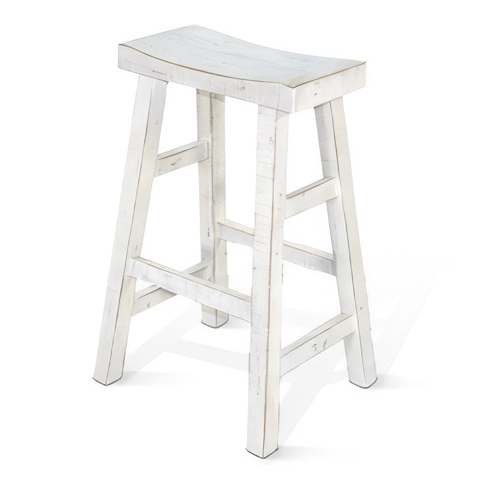 Rena Bar Stool Set of 2 Saddle Style Seat White Sand Mahogany Wood