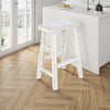 Rena Bar Stool Set of 2, Saddle Style Seat, White Sand Mahogany Wood