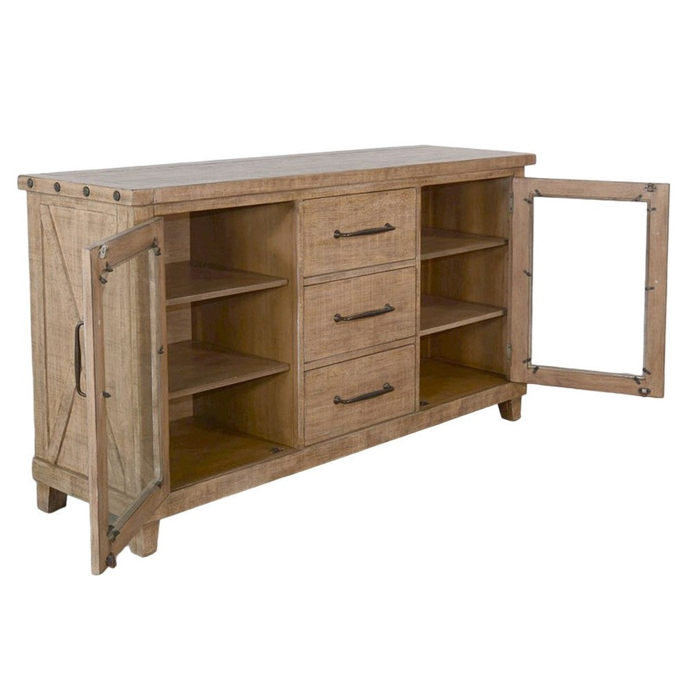 Anva Sideboard Buffet Console 2 Doors 3 Drawers 65’’ Brown Wood BM325457