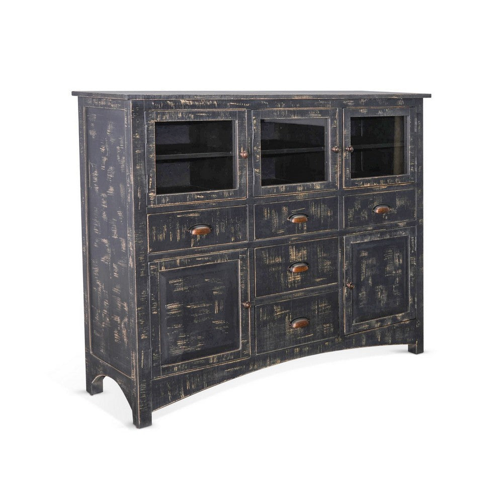 Rena Sideboard Buffet Console, 4 Doors, 5 Drawers, 59" Black Wood