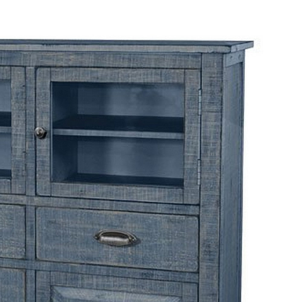 Rena Sideboard Buffet Console 5 Doors 5 Drawers 59’’ Ocean Blue Wood BM325463