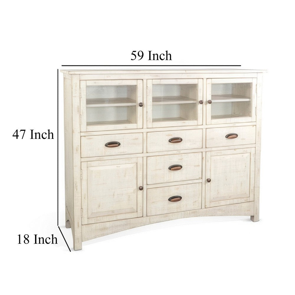 Rena Sideboard Buffet Console 5 Doors 5 Drawers 59’’ White Wood BM325464