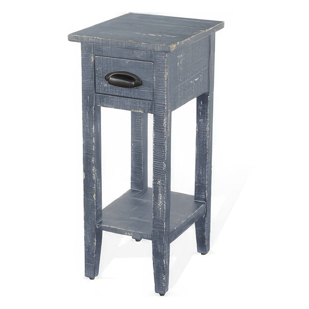 Rena Chairside Table with Drawer and Shelf 14’’ Blue Mahogany Wood BM325467