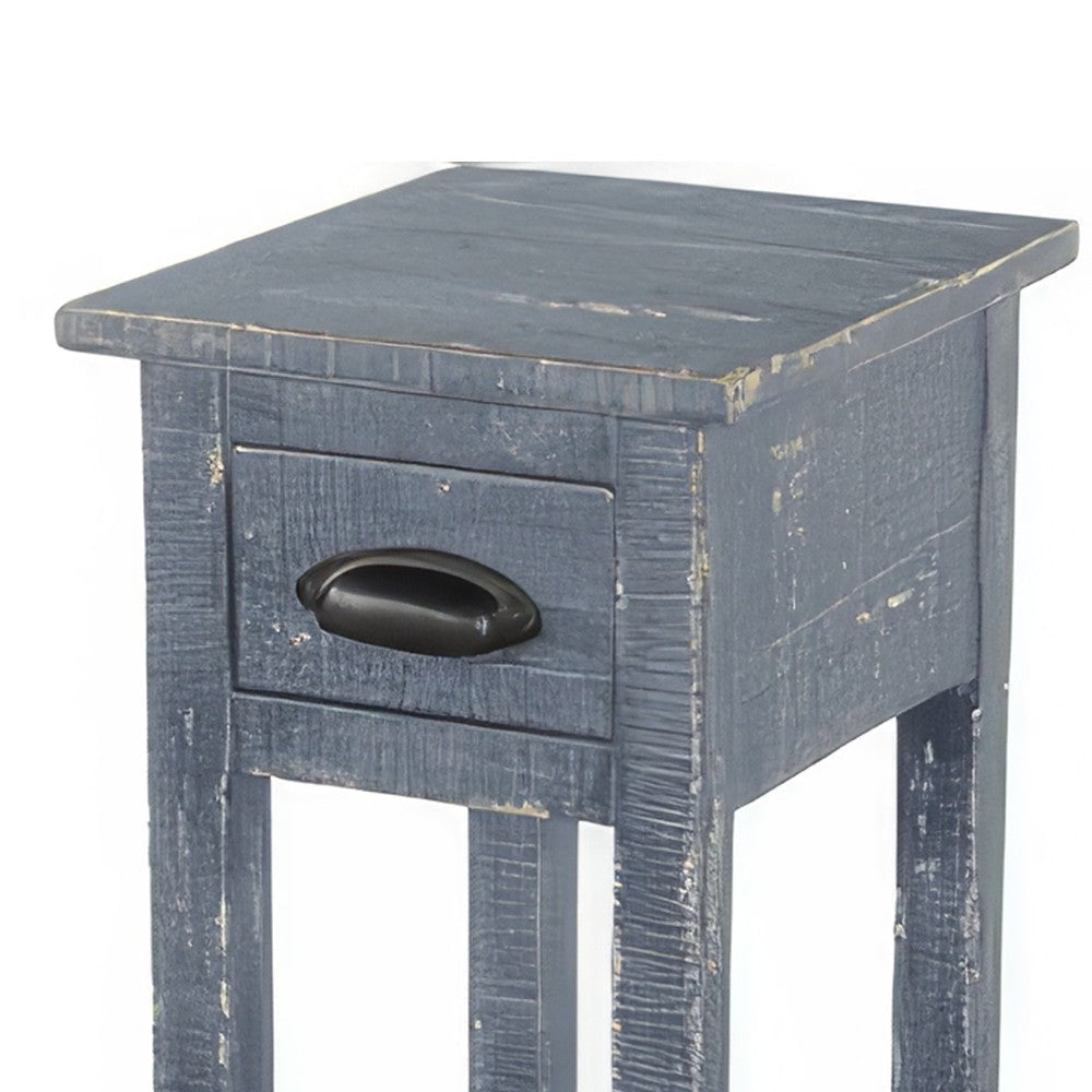 Rena Chairside Table with Drawer and Shelf 14’’ Blue Mahogany Wood BM325467