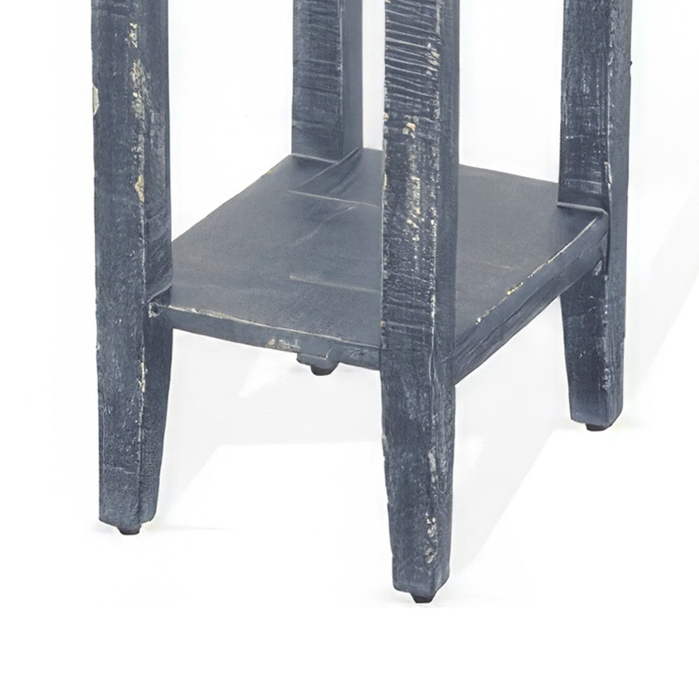 Rena Chairside Table with Drawer and Shelf 14’’ Blue Mahogany Wood BM325467