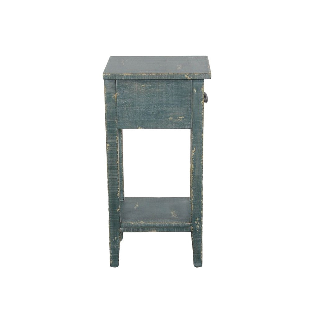 Rena Chairside Table Drawer and Shelf 14’’ Rustic Green Mahogany Wood BM325468