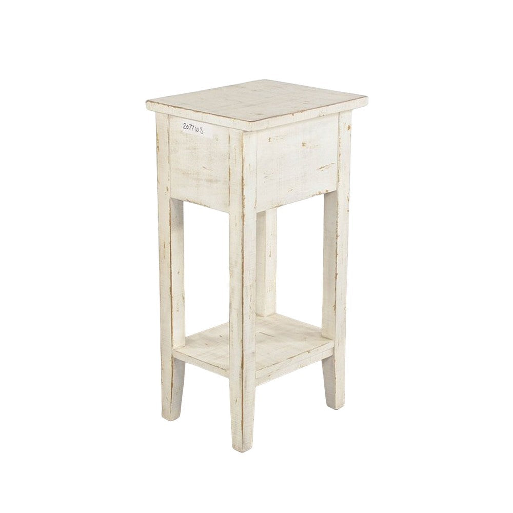 Rena Chairside Table Drawer and Shelf 14’’ Rustic White Mahogany Wood BM325469