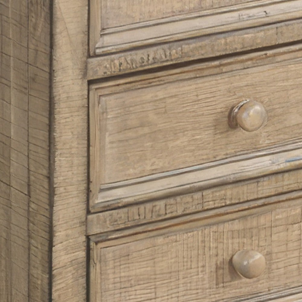 Rena Side End Table | 3 Drawers with Round Knobs | 19’’ Distressed Pebble Brown Mahogany Wood BM325470