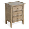 Rena Side End Table | 3 Drawers with Round Knobs | 19’’ Distressed Pebble Brown Mahogany Wood BM325470
