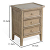 Rena Side End Table | 3 Drawers with Round Knobs | 19’’ Distressed Pebble Brown Mahogany Wood BM325470