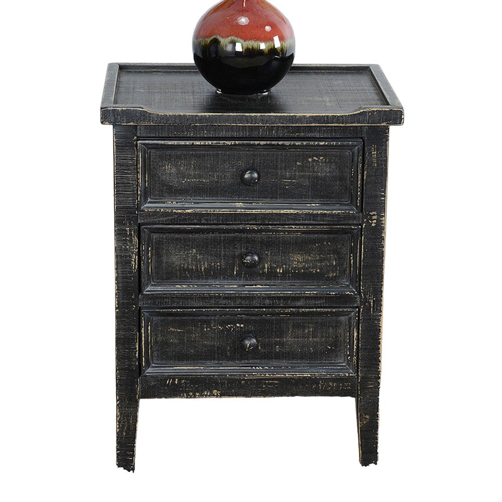Rena End Table with 3 Drawers 19’’ Distressed Black Mahogany Wood BM325471