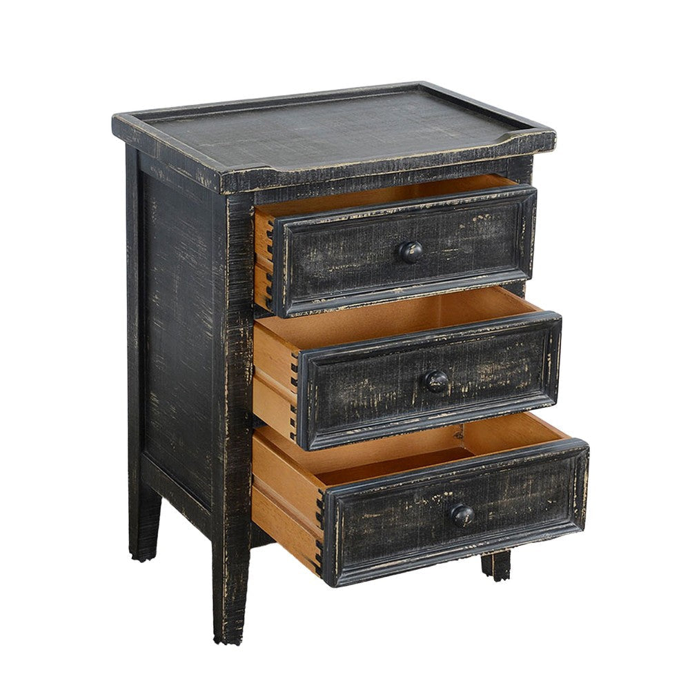 Rena End Table with 3 Drawers 19’’ Distressed Black Mahogany Wood BM325471