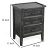 Rena End Table with 3 Drawers 19’’ Distressed Black Mahogany Wood BM325471