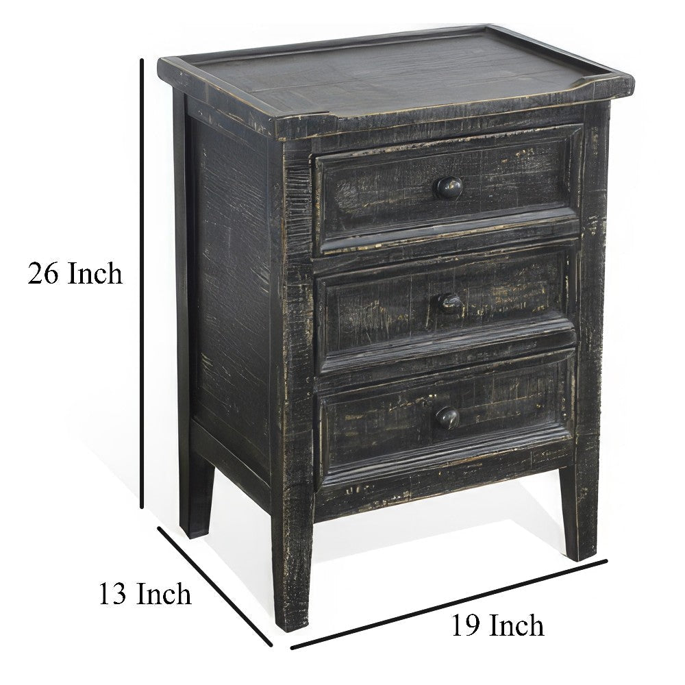 Rena End Table with 3 Drawers 19’’ Distressed Black Mahogany Wood BM325471