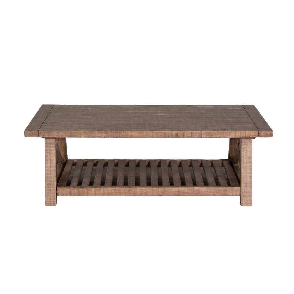 Anva Coffee Table Light Brown Mahogany Wood Shelf Rectangular 52’’ BM325472