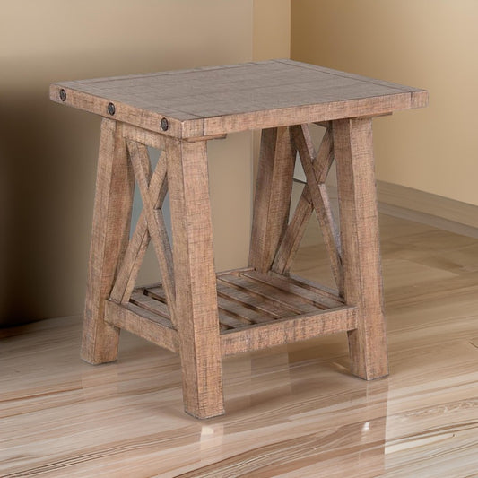 Anva End Table, Light Brown Mahogany Wood, 1 Shelf, Rectangular 24"