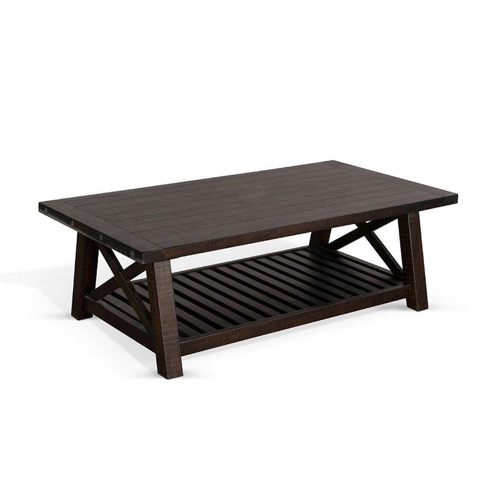 Anva Coffee Table Dark Brown Mahogany Wood Shelf Rectangular 52’’ BM325476