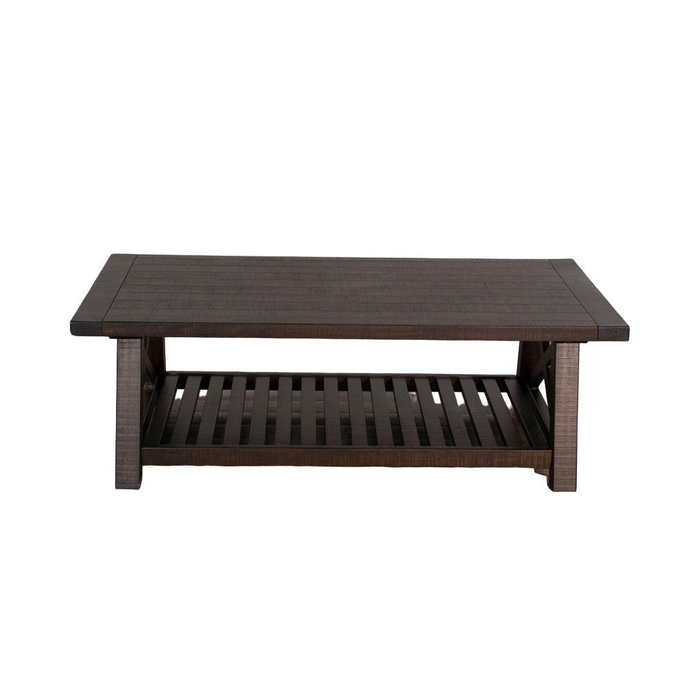 Anva Coffee Table Dark Brown Mahogany Wood Shelf Rectangular 52’’ BM325476