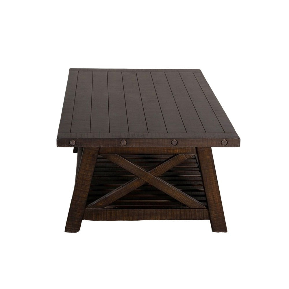 Anva Coffee Table Dark Brown Mahogany Wood Shelf Rectangular 52’’ BM325476