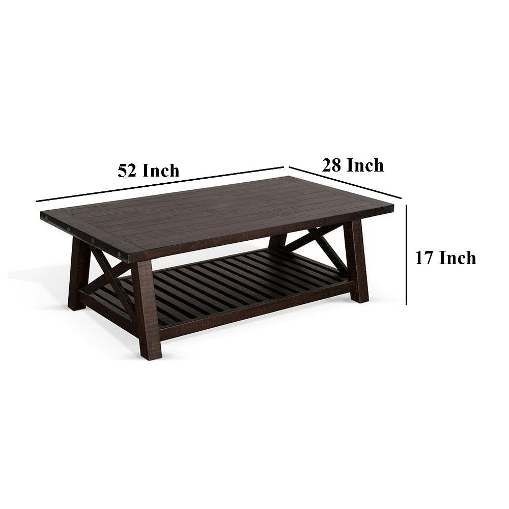 Anva Coffee Table Dark Brown Mahogany Wood Shelf Rectangular 52’’ BM325476