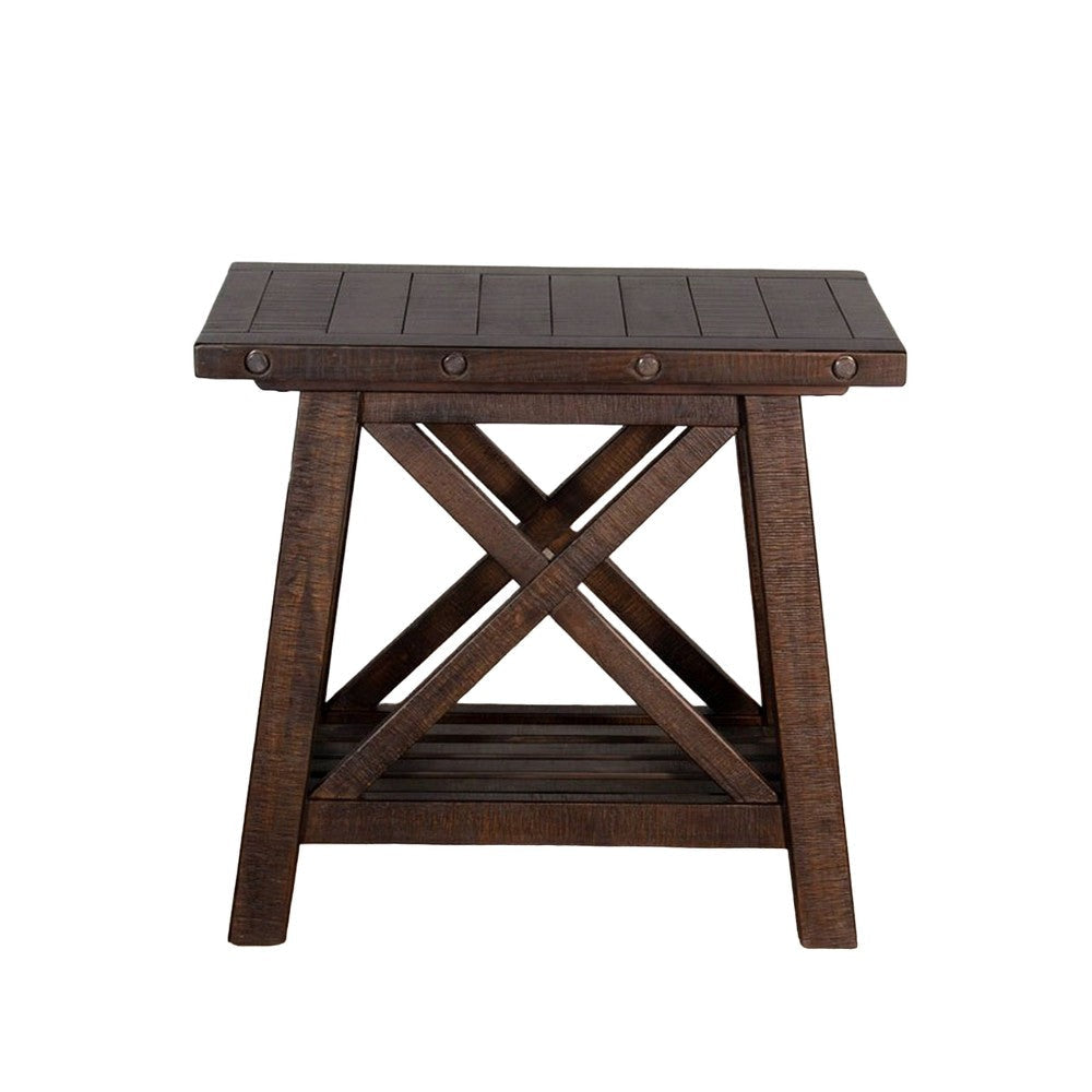 Anva Accent Chairside Table Dark Brown Mahogany Wood Rectangular 28’’ BM325477